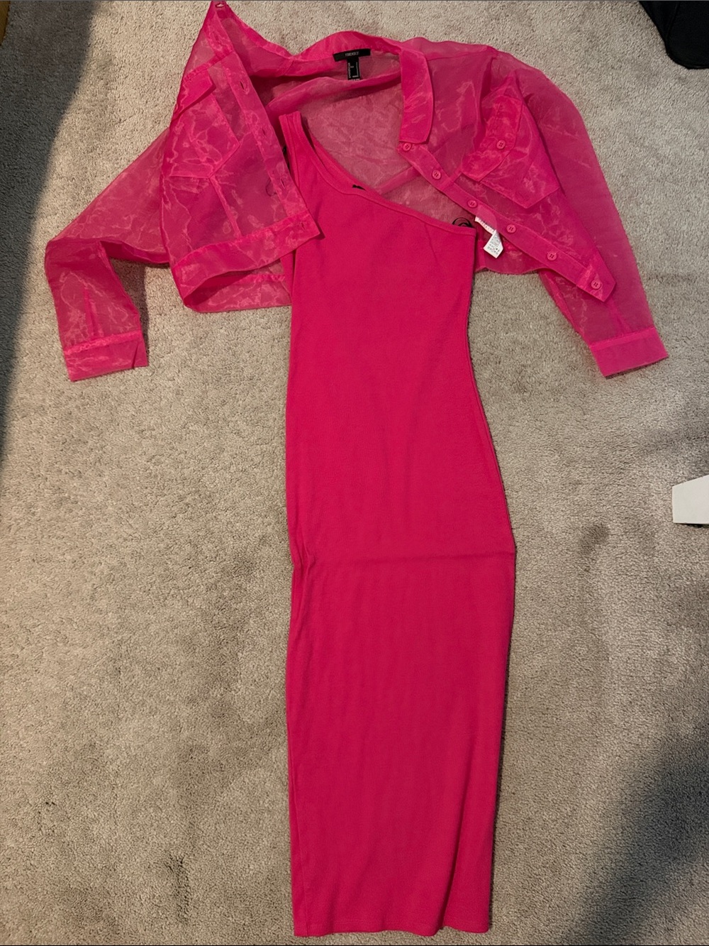 Forever 21 Hot Pink One-Shoulder Midi Dress